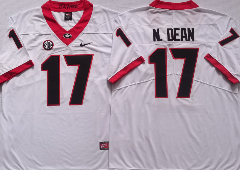 Men's Georgia Bulldogs Nakobe Dean #17 White Jersey